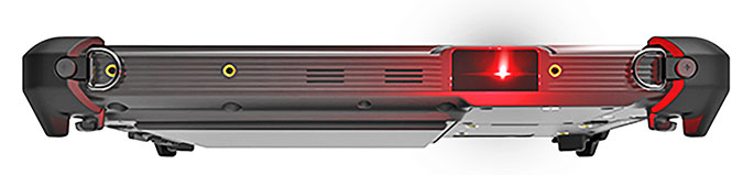 Red aiming pattern of the optional integrated barcode scanner in the MobileDemand xTablet T8655